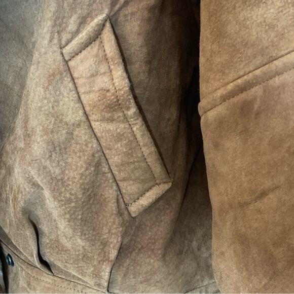 Vintage Karizma Brown Suede Leather Moto Jacket Faux Fur Shearling Size L - Picture 6 of 11